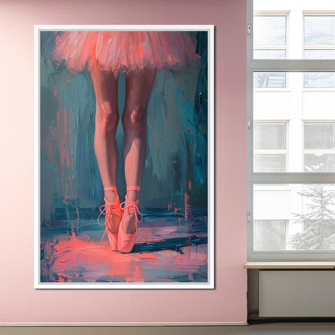 Ballerina Pointe Shoes Pink Tutu Teal Canvas Dance Art Wall Poster - Image 4