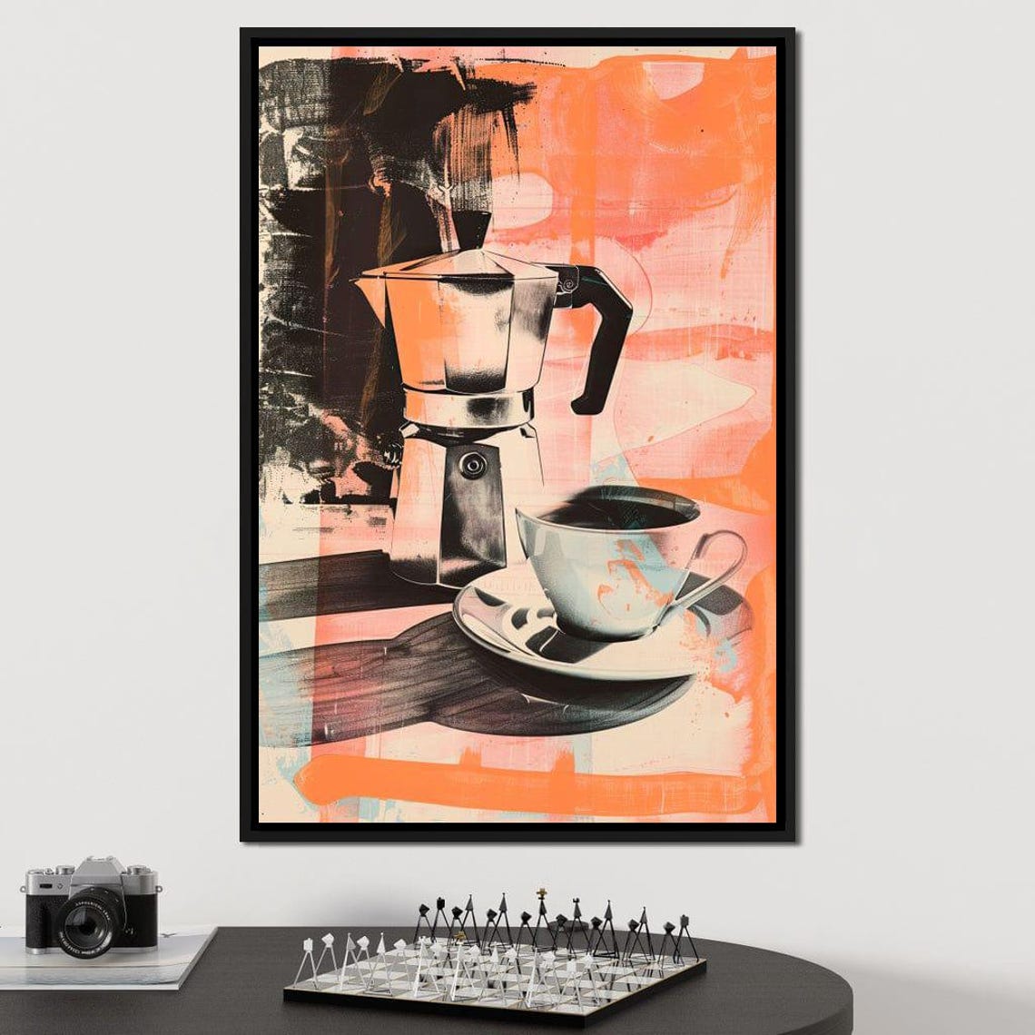 Moka Pot Coffee Cup Pop Art Orange Kitchen Retro Style Poster - Image 3