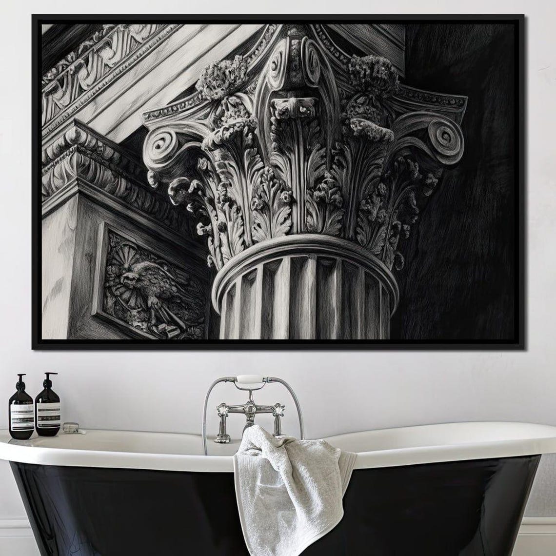 Ornate Corinthian Roman Column Black White Architecture Art Poster