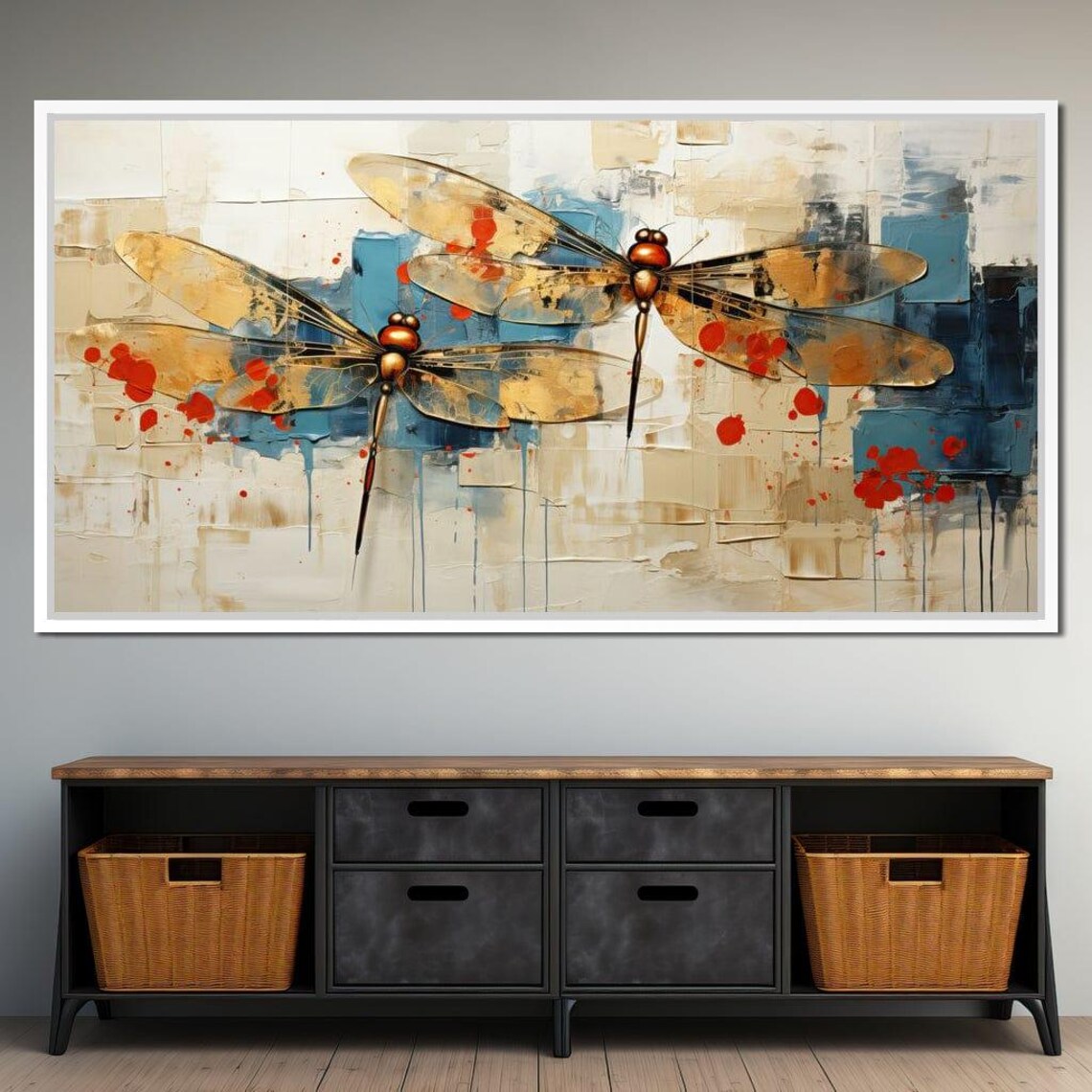 Golden Royal Geometric Dragonfly Art Print - Image 2