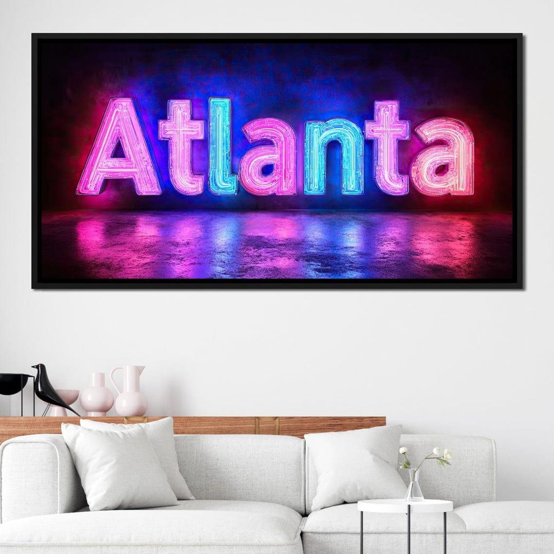 Atlanta Neon Letters Pink Cyan Night Sign Glow Reflection Art Poster - Image 3