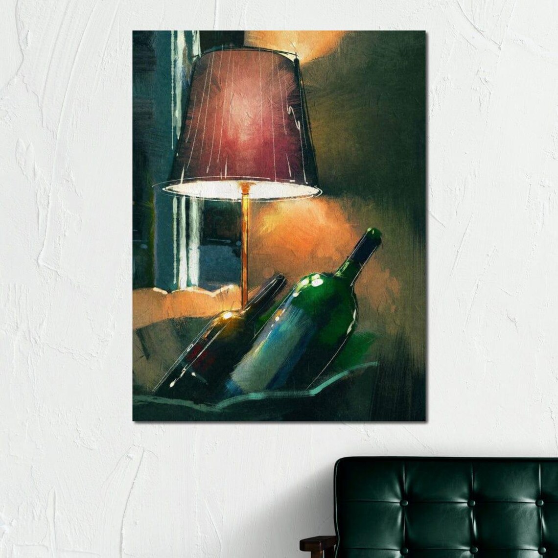 Wine Bottles Warm Lamplight Cozy Evening Painting Romantic Wall Art Print - Image 4