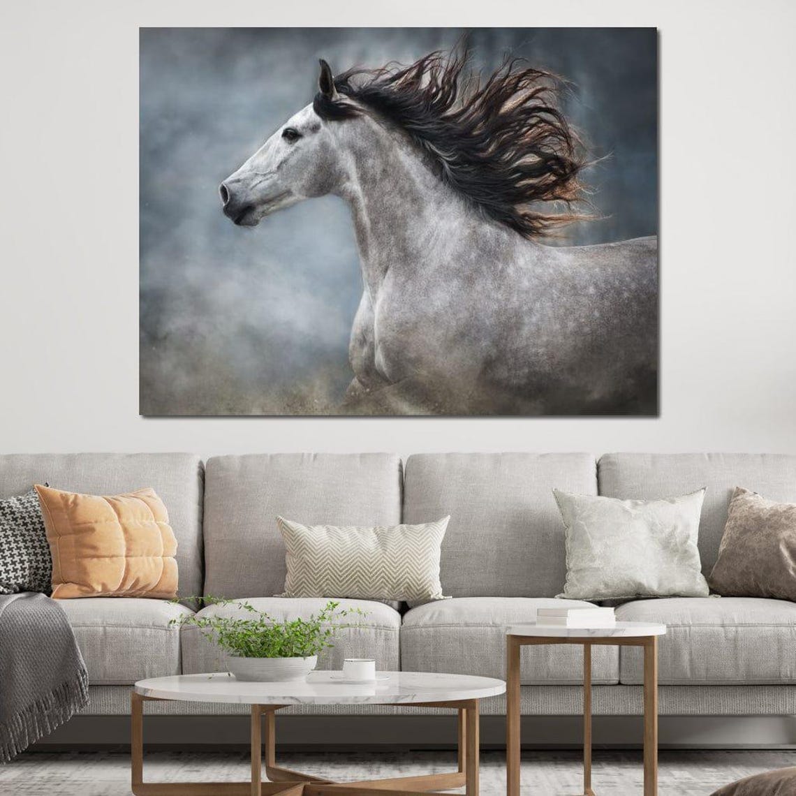Gray Andalusian Horse Flowing Mane Dramatic Equine Portrait Art Print - Image 3