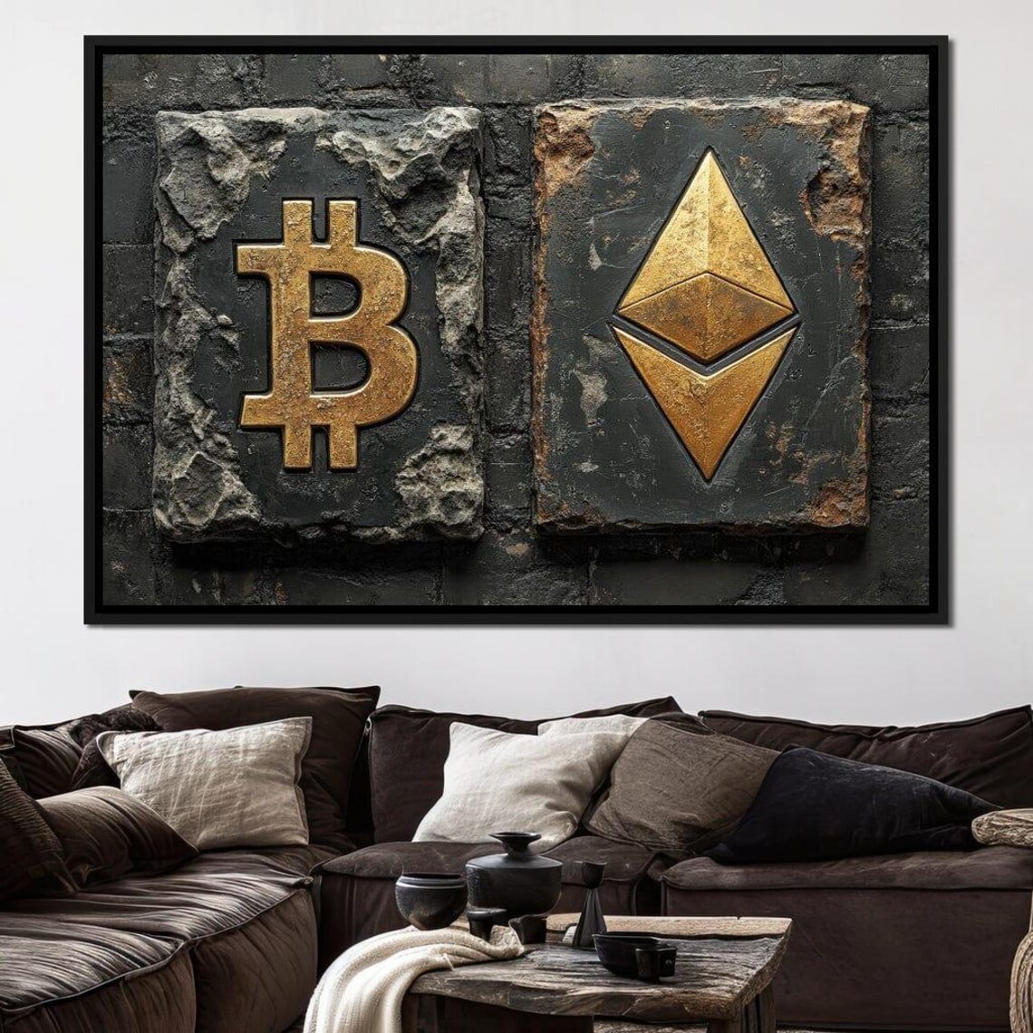 Bitcoin Ethereum Gold Stone Tablets Crypto Luxury Modern Decor Poster - Image 3