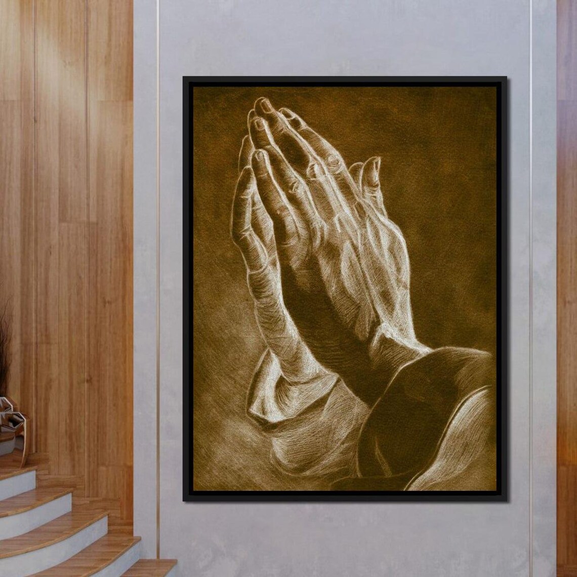 Praying Hands Faith Sketch Warm Sepia Tones Spiritual Serenity Wall Art Poster - Image 2