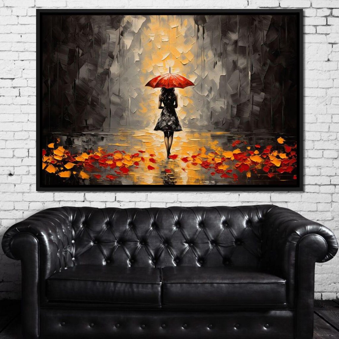 Autumn Rain Woman in Rain Art Print, Moody Fall Decor - Image 3