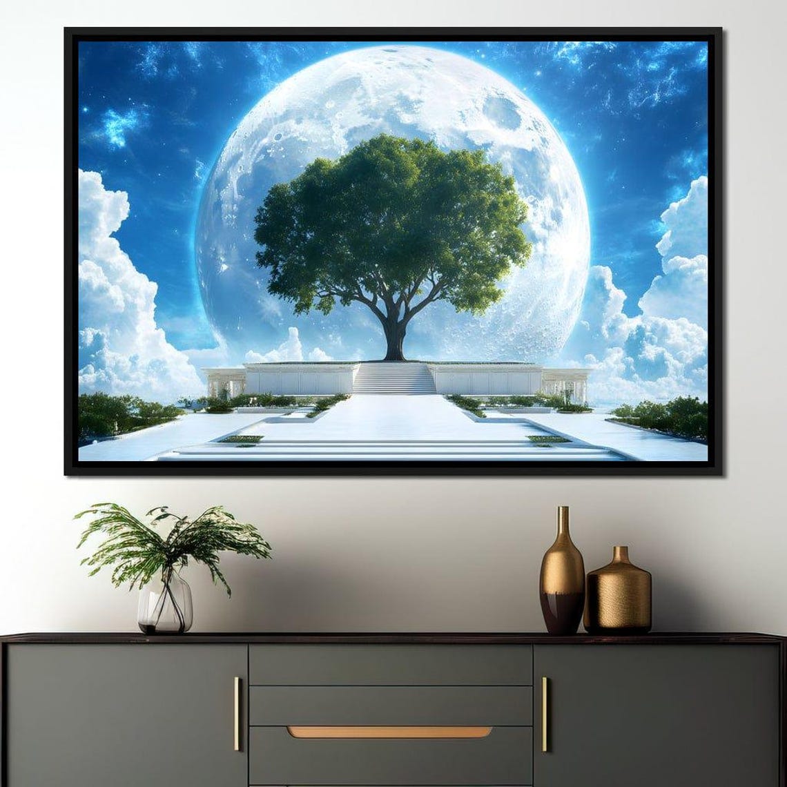 Celestial Tree Sanctuary Under a Giant Full Moon Spiritual Poster - Image 4