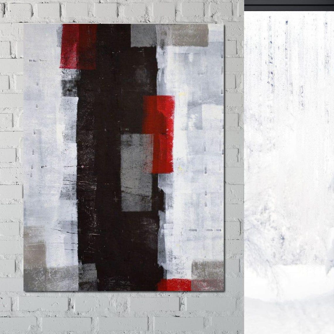 Black White Grey Red Accent Geometric Abstract Framed Wall Art - Image 4
