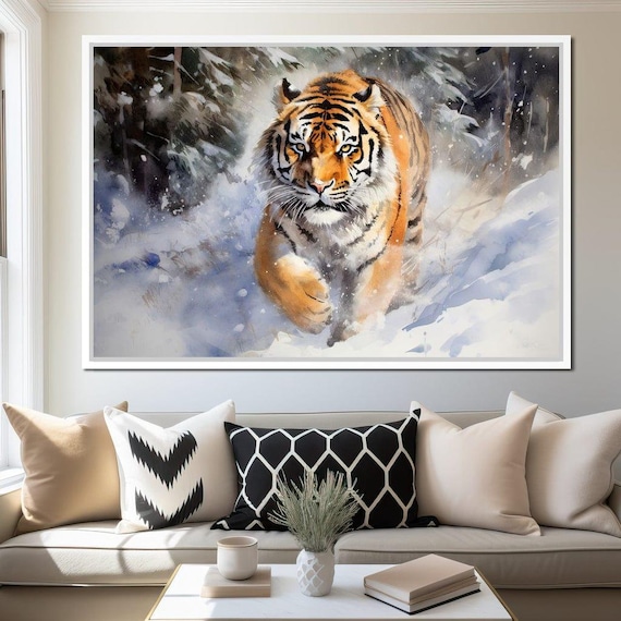 Tiger Striding Through Snow Winter Majesty Wild Animal Nature Art Poster