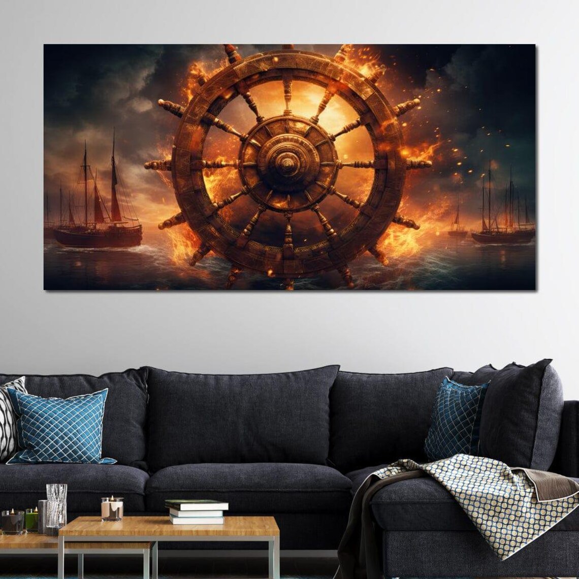 Ships Wheel On Fire 03 Neal Hackett Nautical Art Burning Wheel Home Decor Sailing Decor Ocean Theme Coastal Design By Nichecanvas - Image 3
