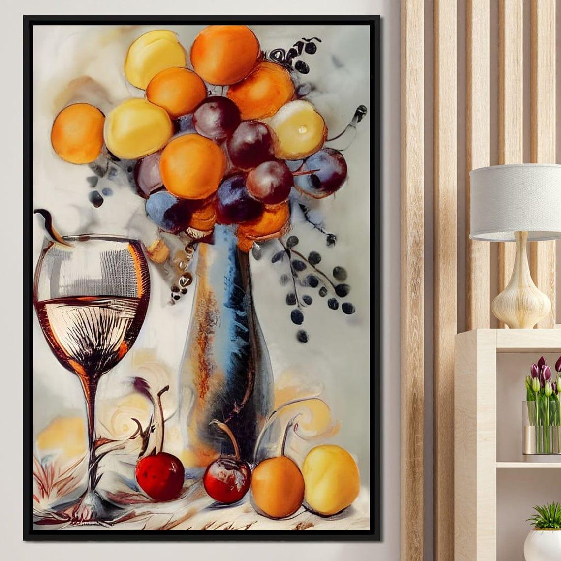 Red Wine Glass And Fruit Vase Modern Still Life Wall Art Poster