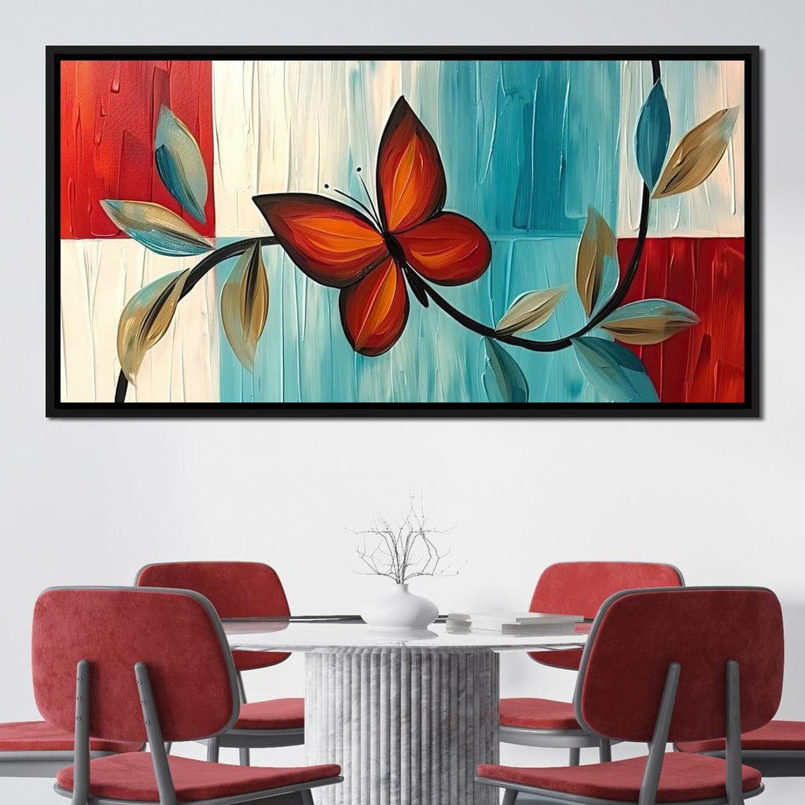 Orange Butterfly Five Panel Canvas Abstract Modern Wall Art Poster - Image 3