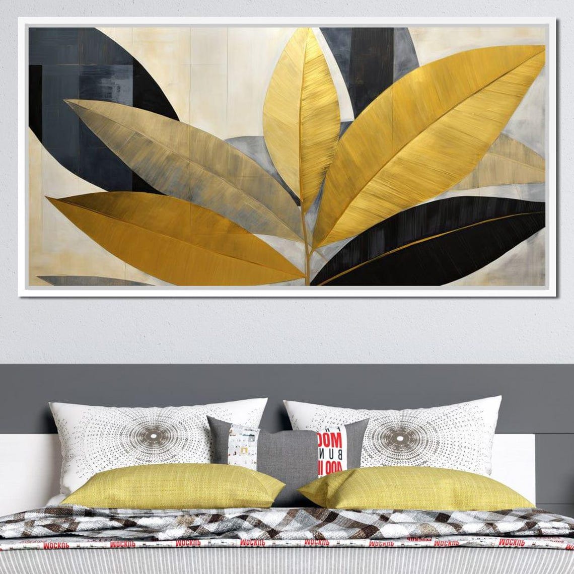 Abstract Golden Leaves Elegant Botanical Autumn Art Deco Poster - Image 3