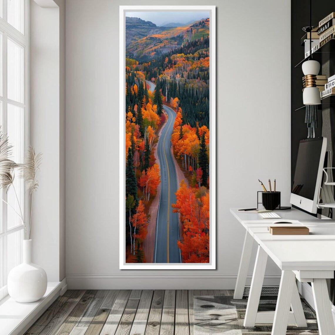 Aerial Autumn Forest Winding Road Orange Fall Foliage Scenic Poster