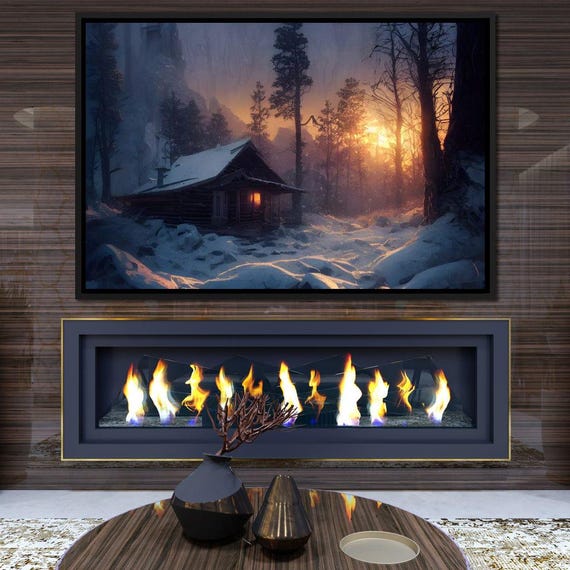 Warm Cabin Covered In Snow Winter Wonderland Art Cozy Home Decor Rustic Cabin Serene Evening Nature Escape By Nichecanvas