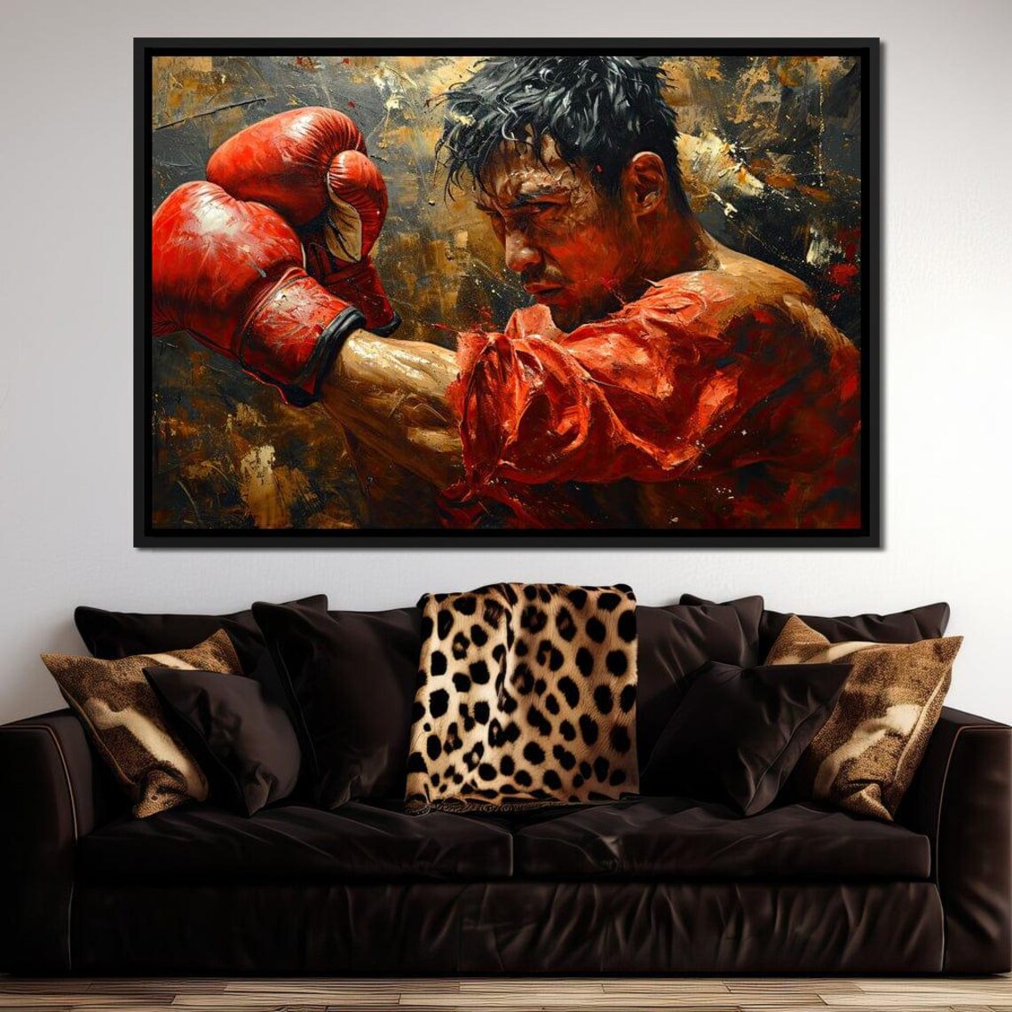 Boxer Red Gloves 5 Panel Canvas Fighter Oil Painting Sports Gym Art - Image 3
