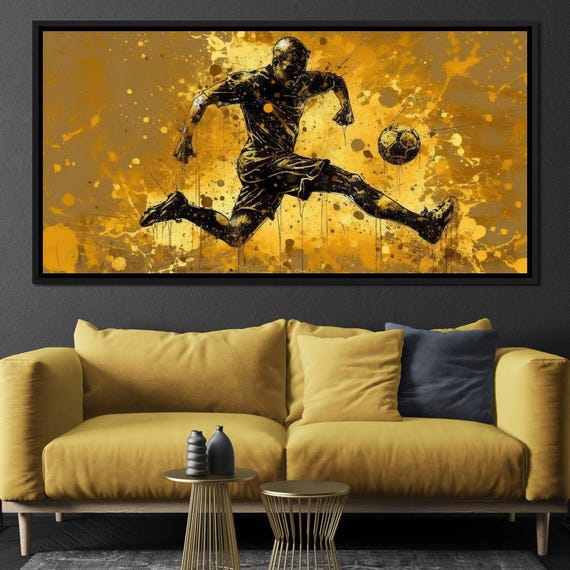 Golden Ball 33 Neal Hackett Soccer Wall Art Athletic Home Decor Modern Sports Print Black Gold Football Art By Nichecanvas
