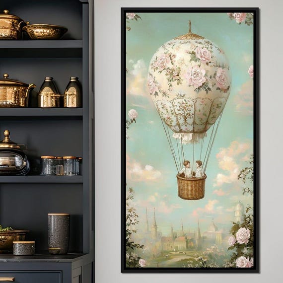 Dreamy Balloon Journey Whimsical Sky Adventure Romantic Home Decor Vintage Hot Air Balloons Art By Nichecanvas