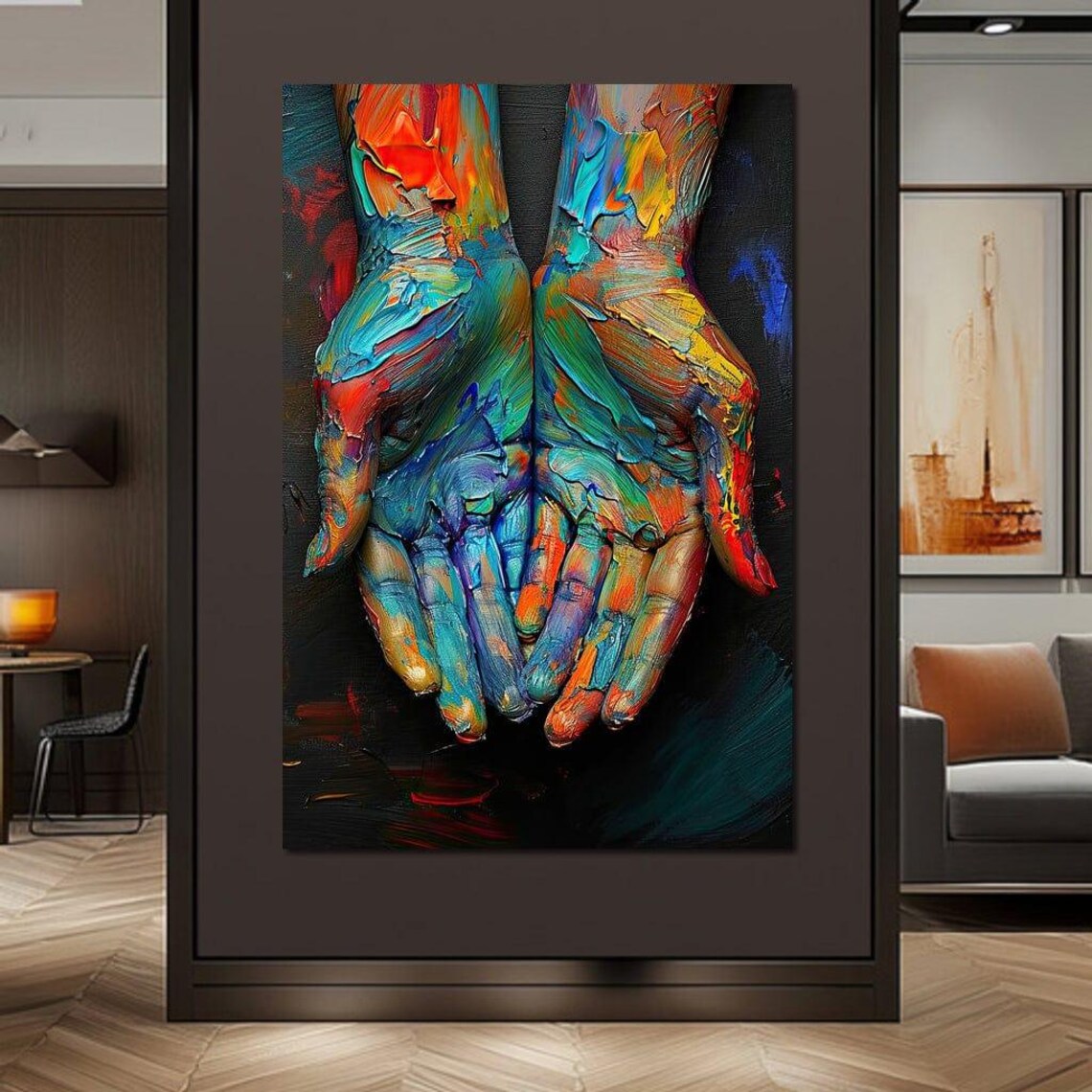 Embrace Of Chromatic Hues Painted Hands Vibrant Abstract Poster - Image 4