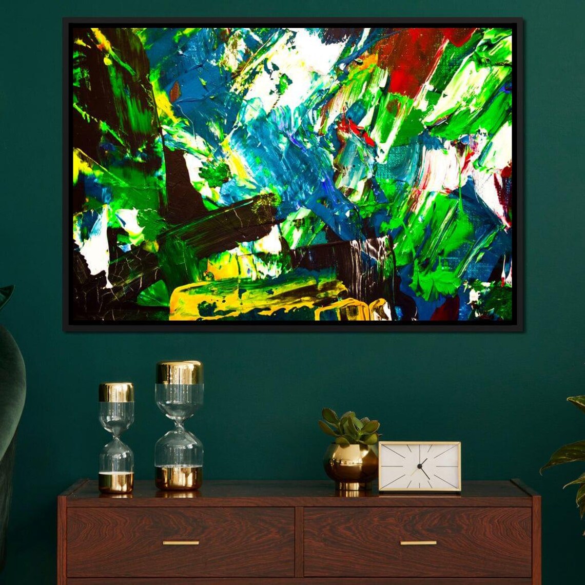 Green Blue Yellow Bold Abstract Impasto Colorful Modern Wall Art Print - Image 2
