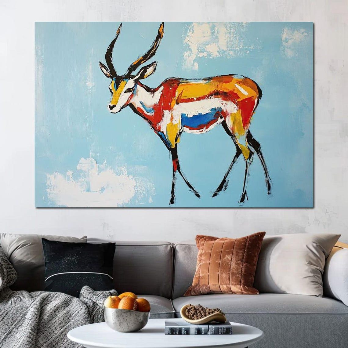 Colorful Abstract Antelope Modern Wildlife Painting Wall Art Poster - Image 2