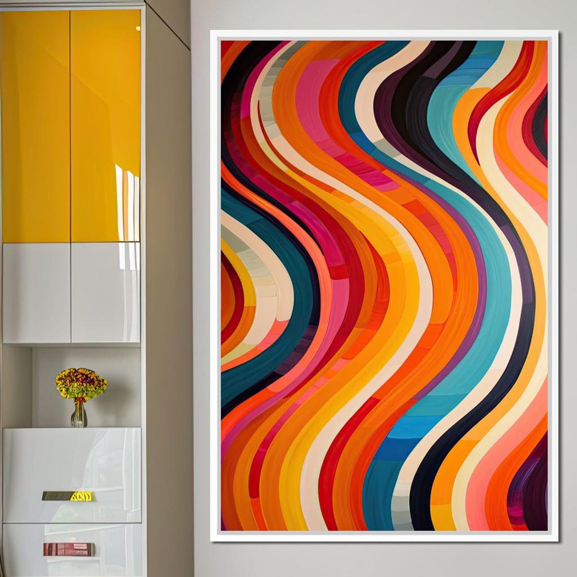 Retro Rainbow Waves Colorful Curvy Stripe Modern Abstract Art Poster - Image 4