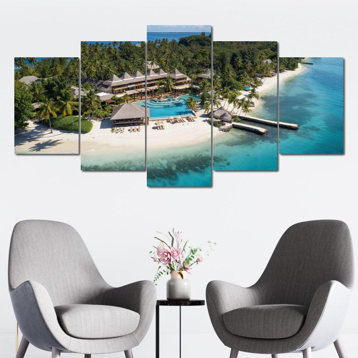 Tropical Island Resort Pool Beach Paradise Birdseye View Travel Poster - Image 3