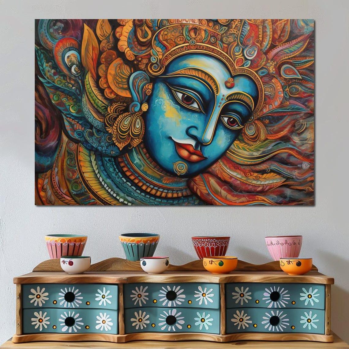 Vishnu Blue Hindu Deity Ornamental Crown Indian Spiritual Art Print - Image 4