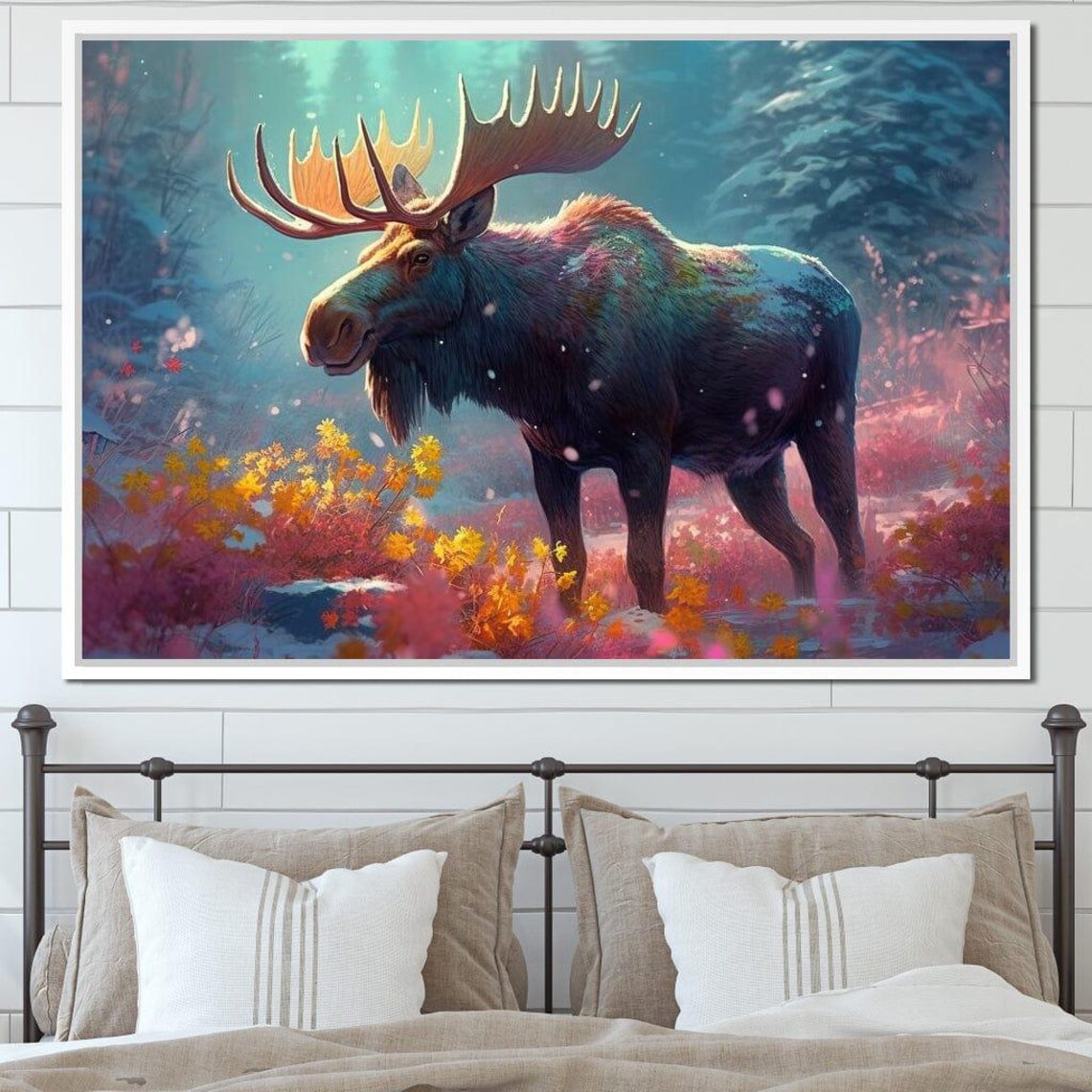 Colorful Winter Moose Majestic Antlers Dreamy Forest Wildlife Wall Art Poster