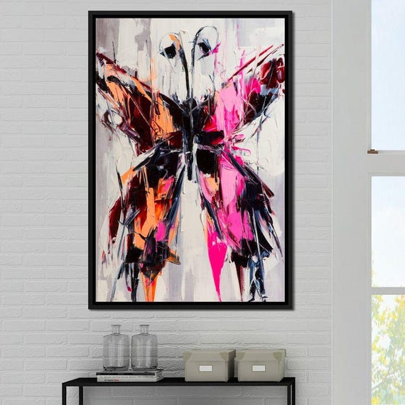 Orange Pink Butterfly Colorful Wall Art Nature Inspired Decor Vibrant Modern Butterfly Painting By Nichecanvas