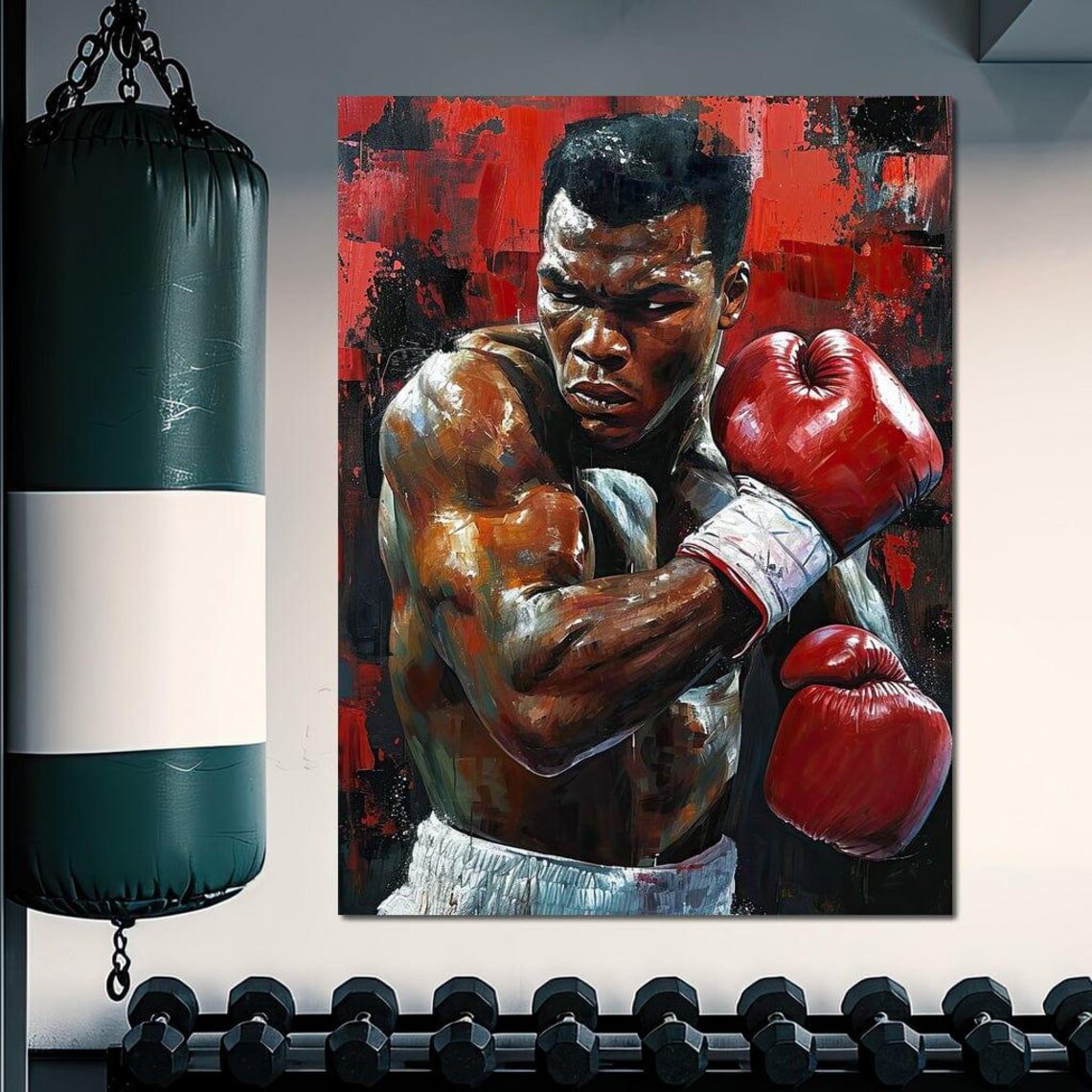 Fierce Boxer Portrait Red Gloves Painted Red Black Sports Poster - Image 4