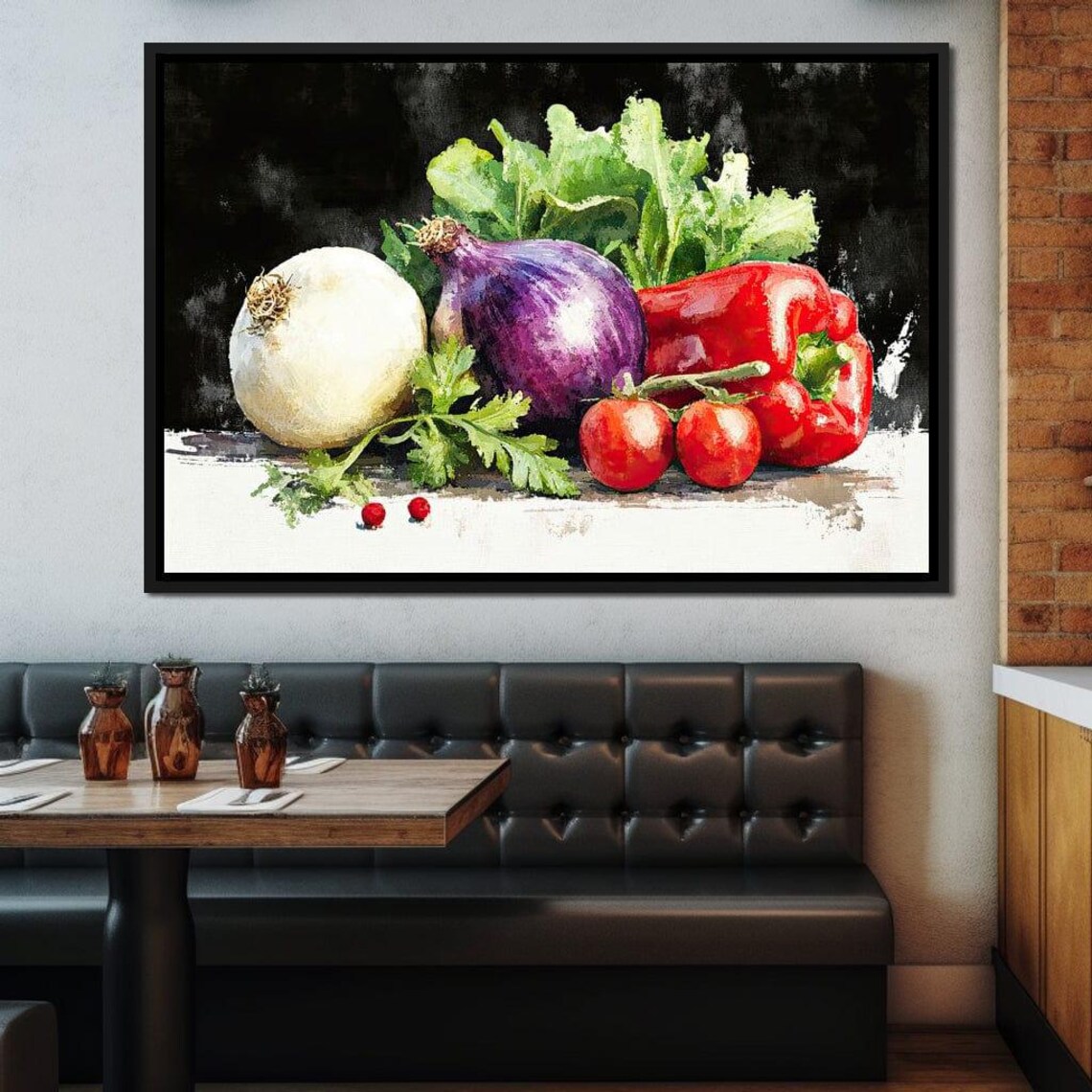 Watercolor Vegetable Still Life Onion Pepper Tomato Dark Rustic Art