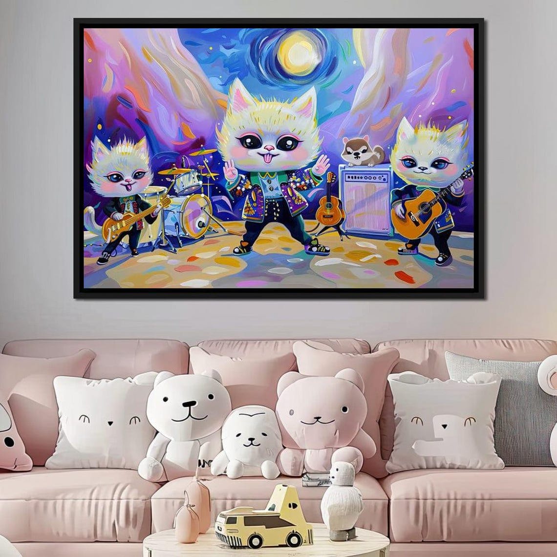 Cute Cat Rock Band Guitars Drums Whimsical Kids Music Wall Poster - Image 3