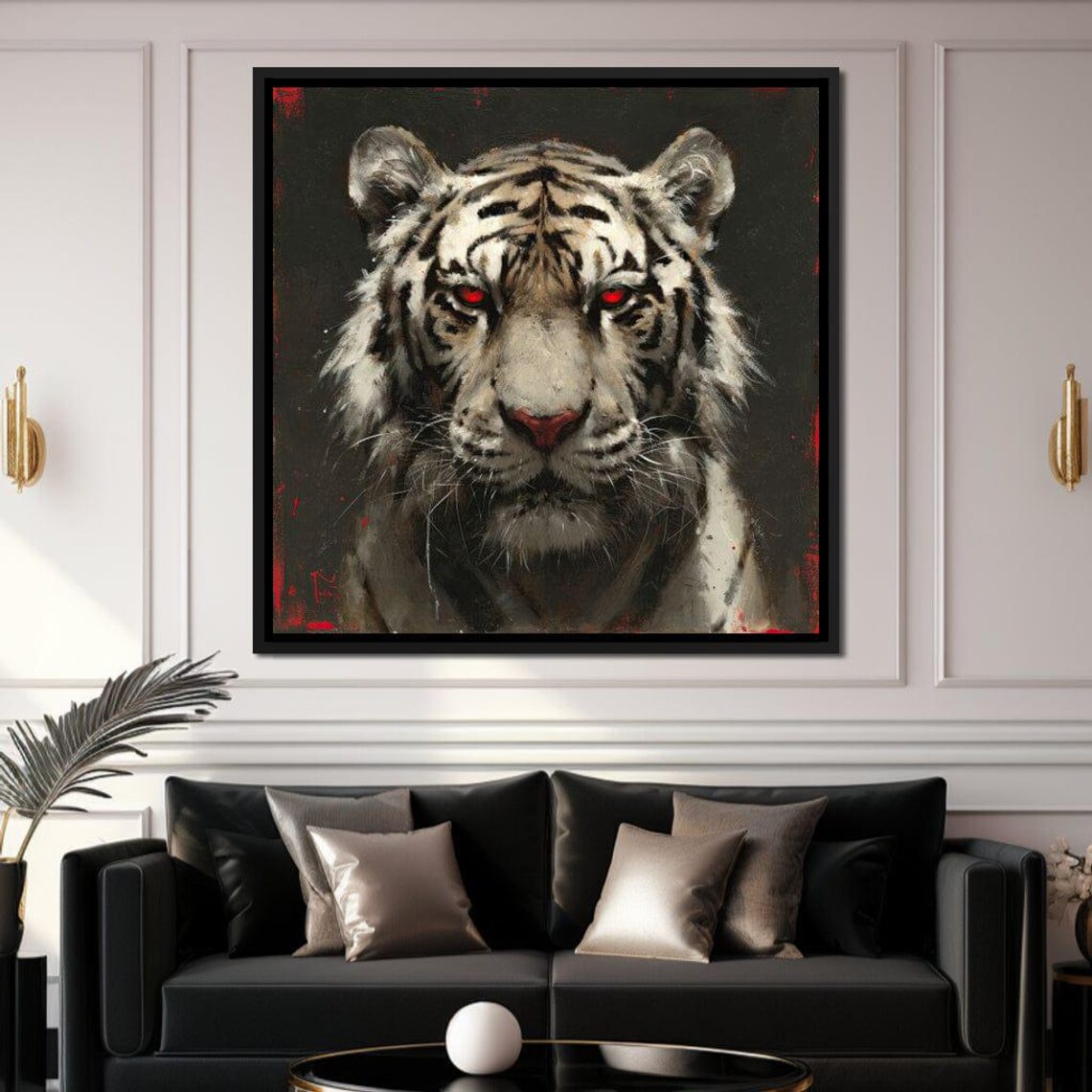 White Tiger Red Eyes Fierce Wildlife Portrait Dark Dramatic Animal Wall Poster - Image 2