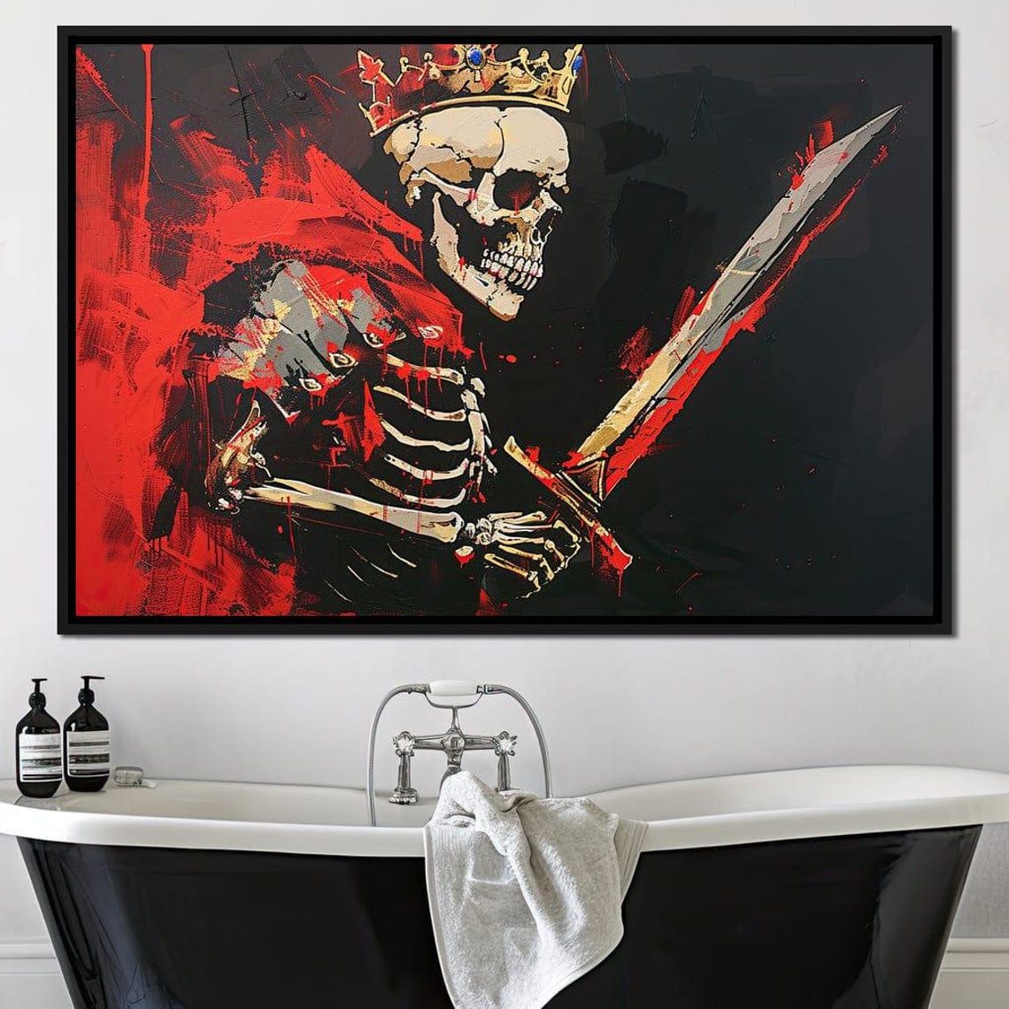 Crowned Skeleton Knight Sword Red Black Gothic Dark Fantasy Print - Image 3