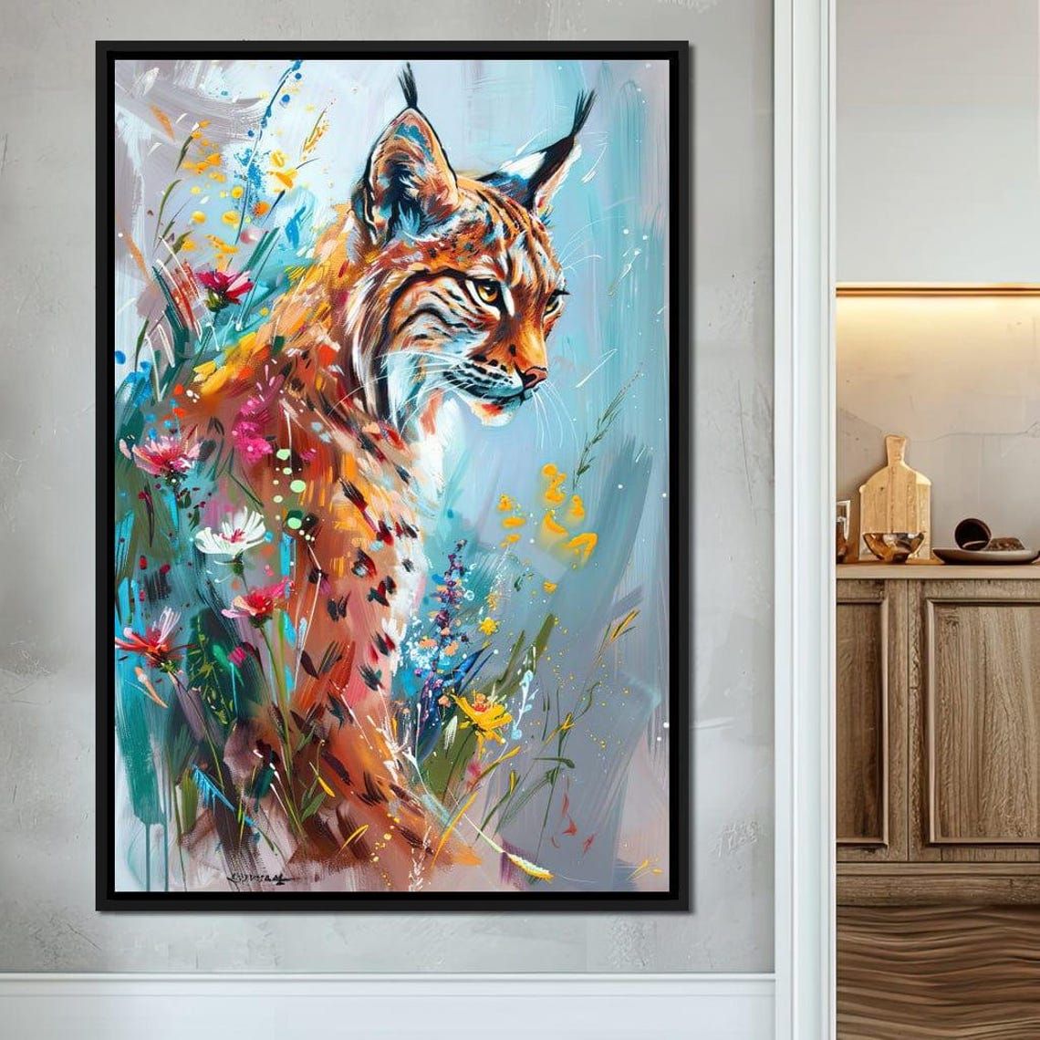 Lynx Among Wildflowers Colorful Wildlife Portrait Spring Meadow Poster - Image 3