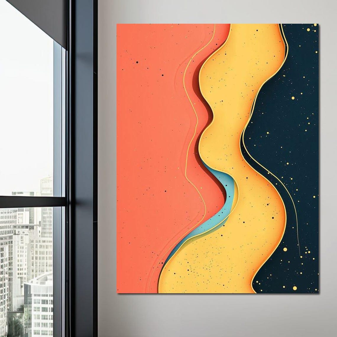 Modern Abstract Flowing Coral Gold Navy Elegant Contemporary Poster - Image 2