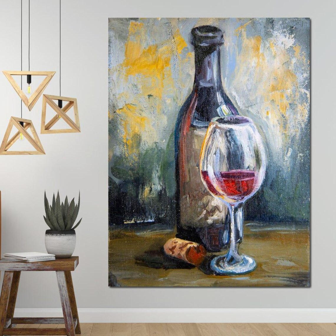 Red Wine Bottle Glass Still Life Oil Painting Vintage Home Bar Kitchen Wall Poster - Image 2