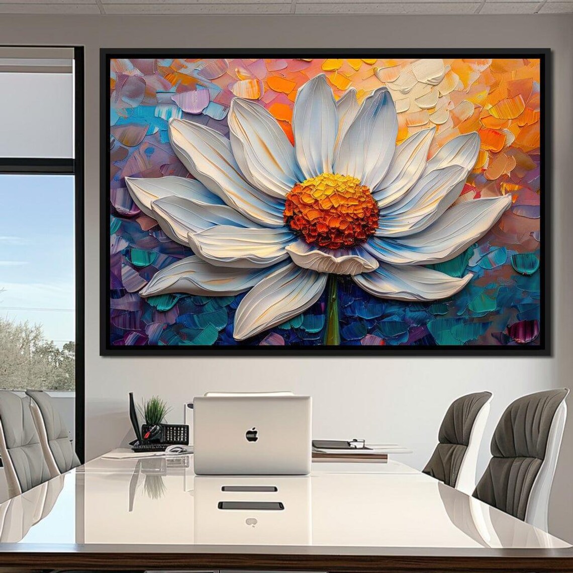 Giant White Daisy Orange Center Bold Colorful Floral Wall Art Poster
