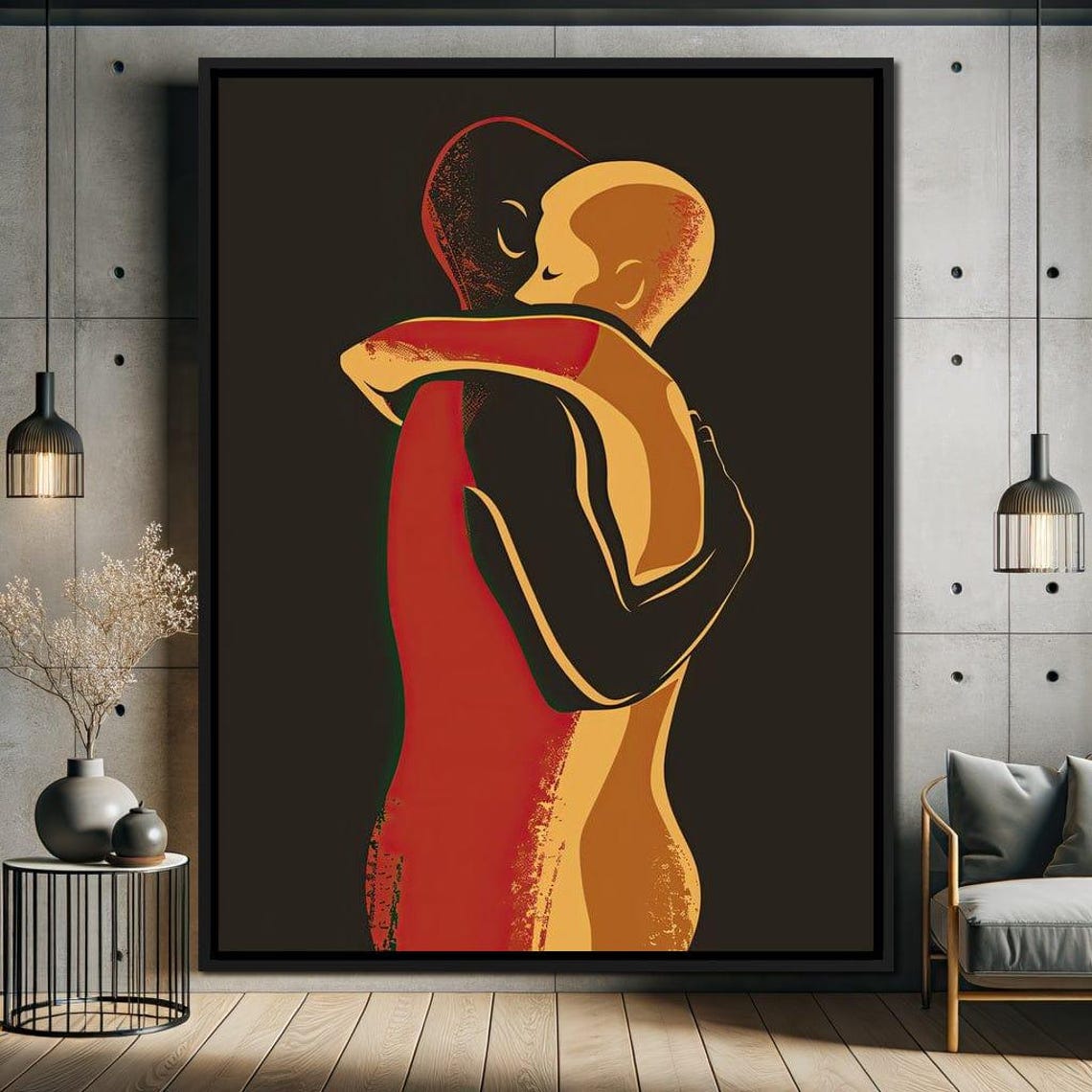 Golden Embrace Abstract Couple Love Minimalist Modern Wall Art - Image 4