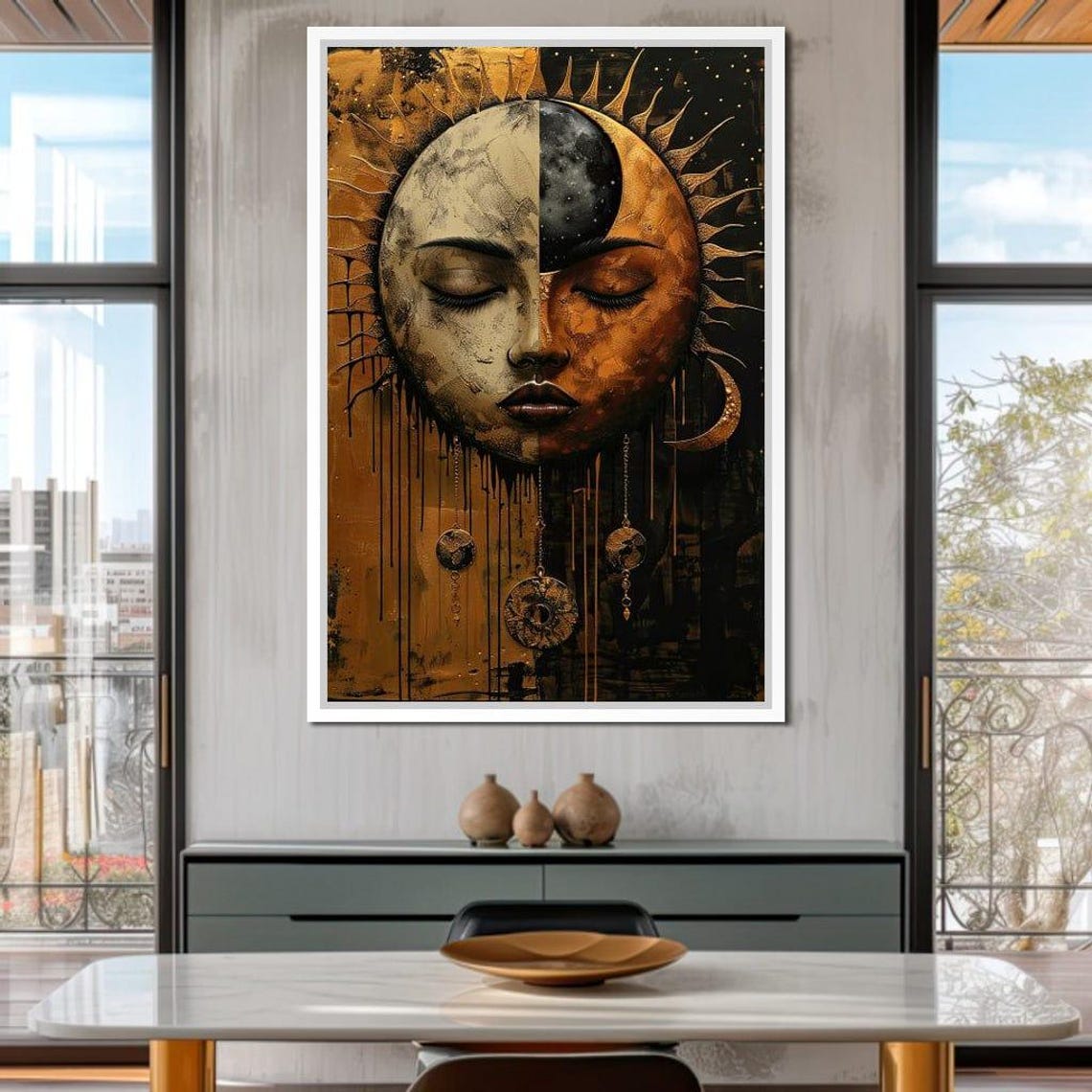 Lunar Solar Dreamscape Celestial Decor Dreamy Wall Art Mystical Artwork Moon And Sun Spiritual Home Decor Abstract By Nichecanvas - Image 3