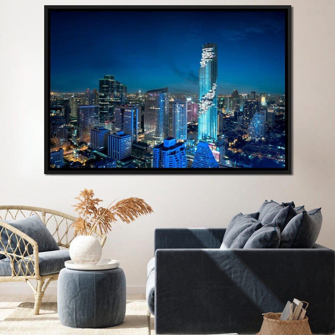 Bangkok City At Night City Skyline Night Cityscape Urban Landscape Colorful Lights Thailand Nightlife Wall Art By Nichecanvas