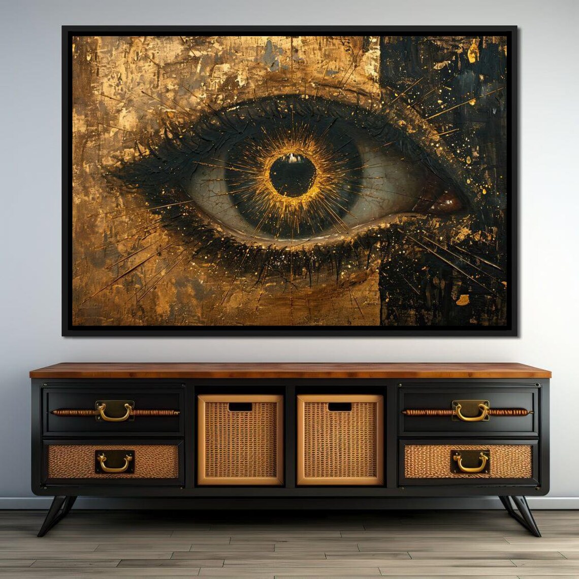 Golden All Seeing Eye Black Gold Abstract Mystical Wall Art Poster - Image 4