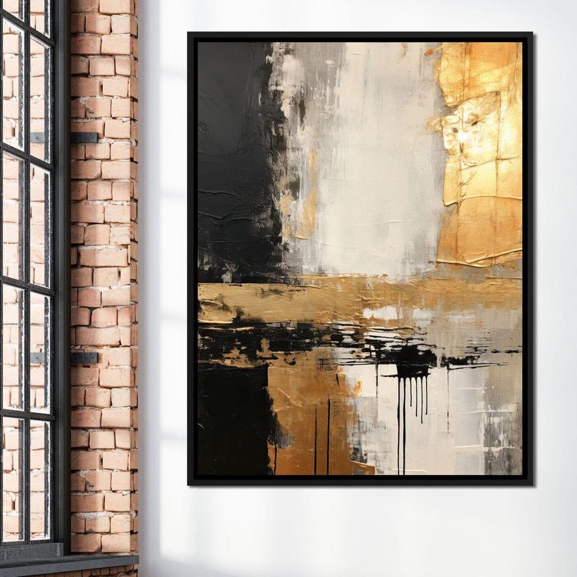 Black Gold and White Luxury Abstract Textured Wall Art Poster Print