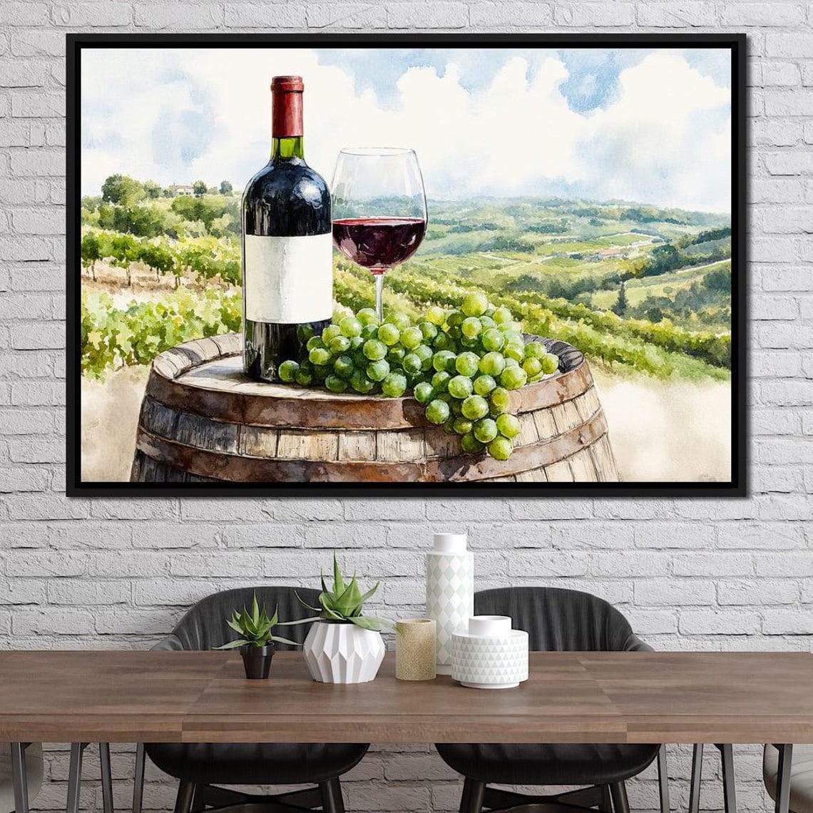 Rustic Vineyard Wine Bottle Glass Grapes Watercolor Art Poster - Image 4