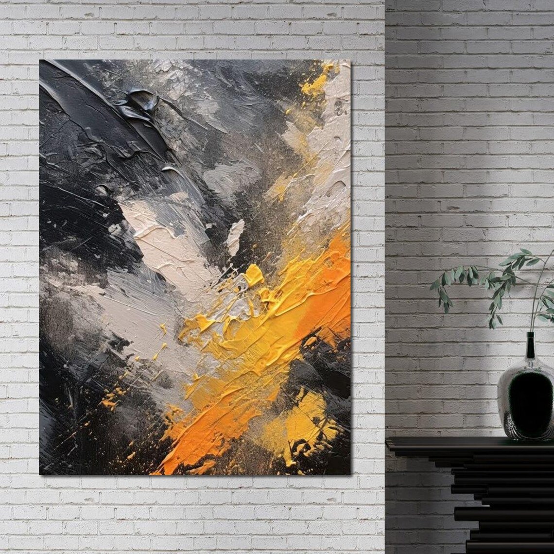 Black Gray and Gold Textured Abstract Oil Painting Modern Wall Art - Image 3