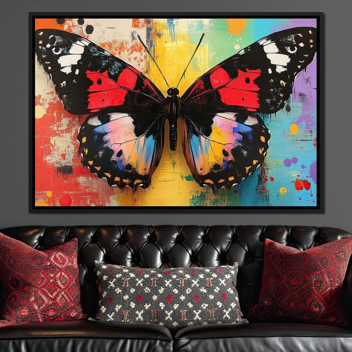 Colorful Butterfly Abstract Red Black Pop Art Nature Wall Art Poster - Image 4