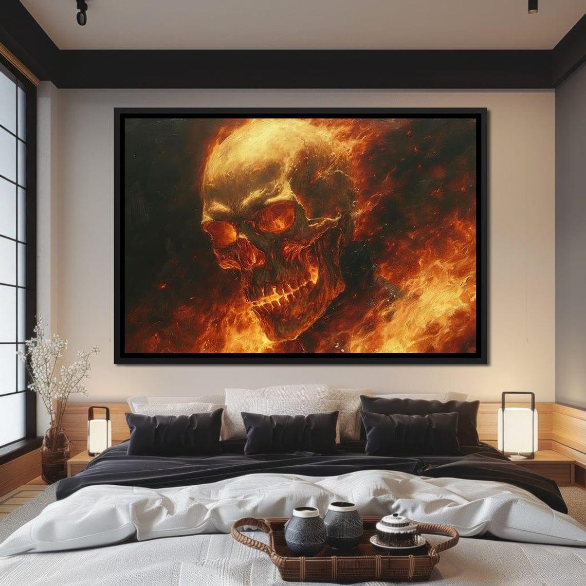 Flaming Skull Engulfed In Fire Dark Gothic Macabre Art Print