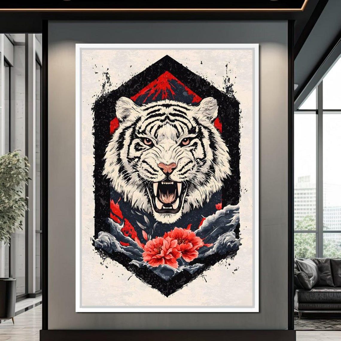 Siberian Tiger Roar Fierce Animal Art Nature Wall Decor Bold Home Decor Japanese Style Wildlife Painting By Nichecanvas - Image 4
