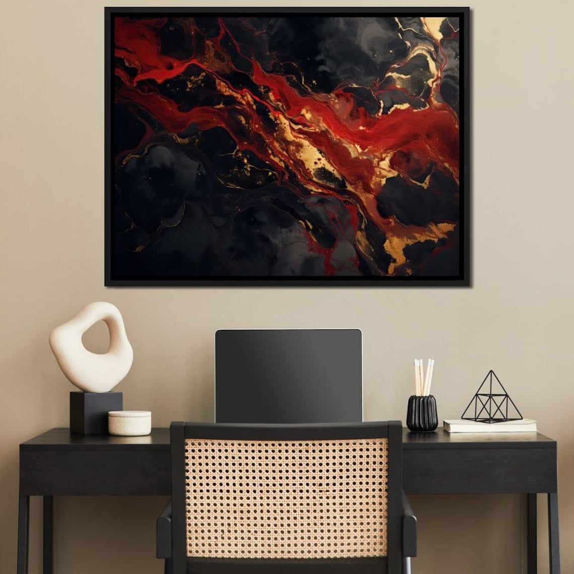 Red Gold and Black Abstract Modern Wall Art Print - Image 3